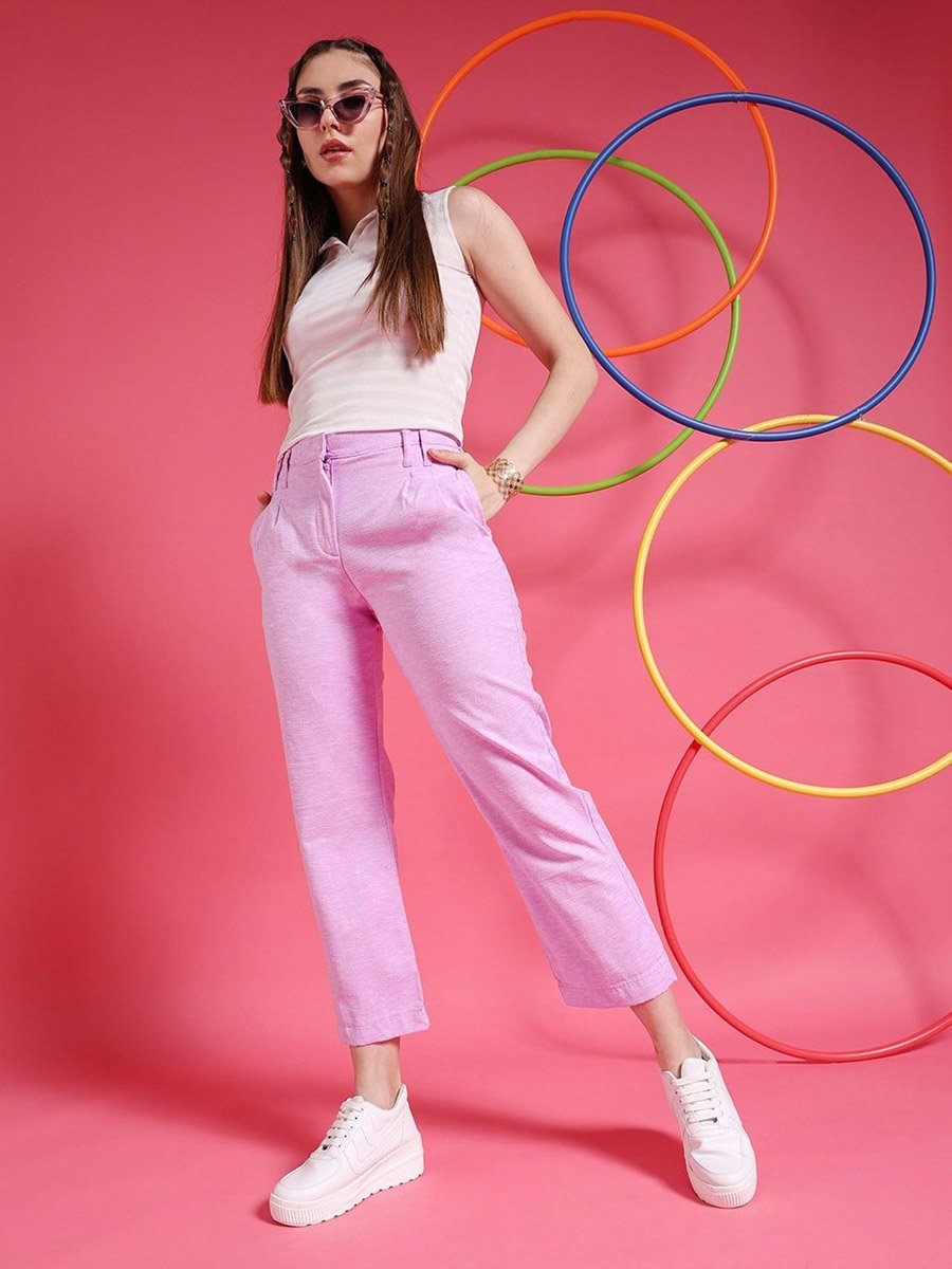 Women Purple Straight Fit Crop Pants