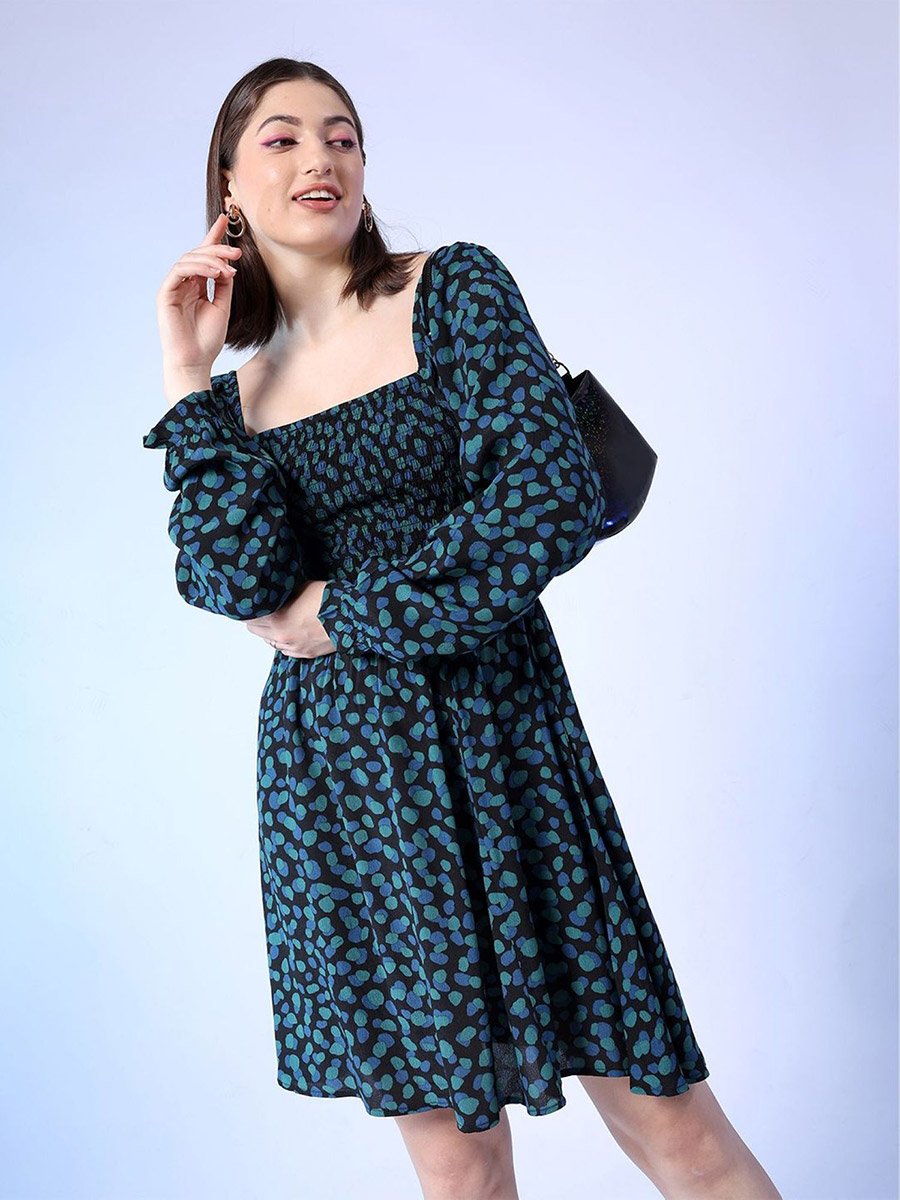 Women Black Spot Print Mini Dress