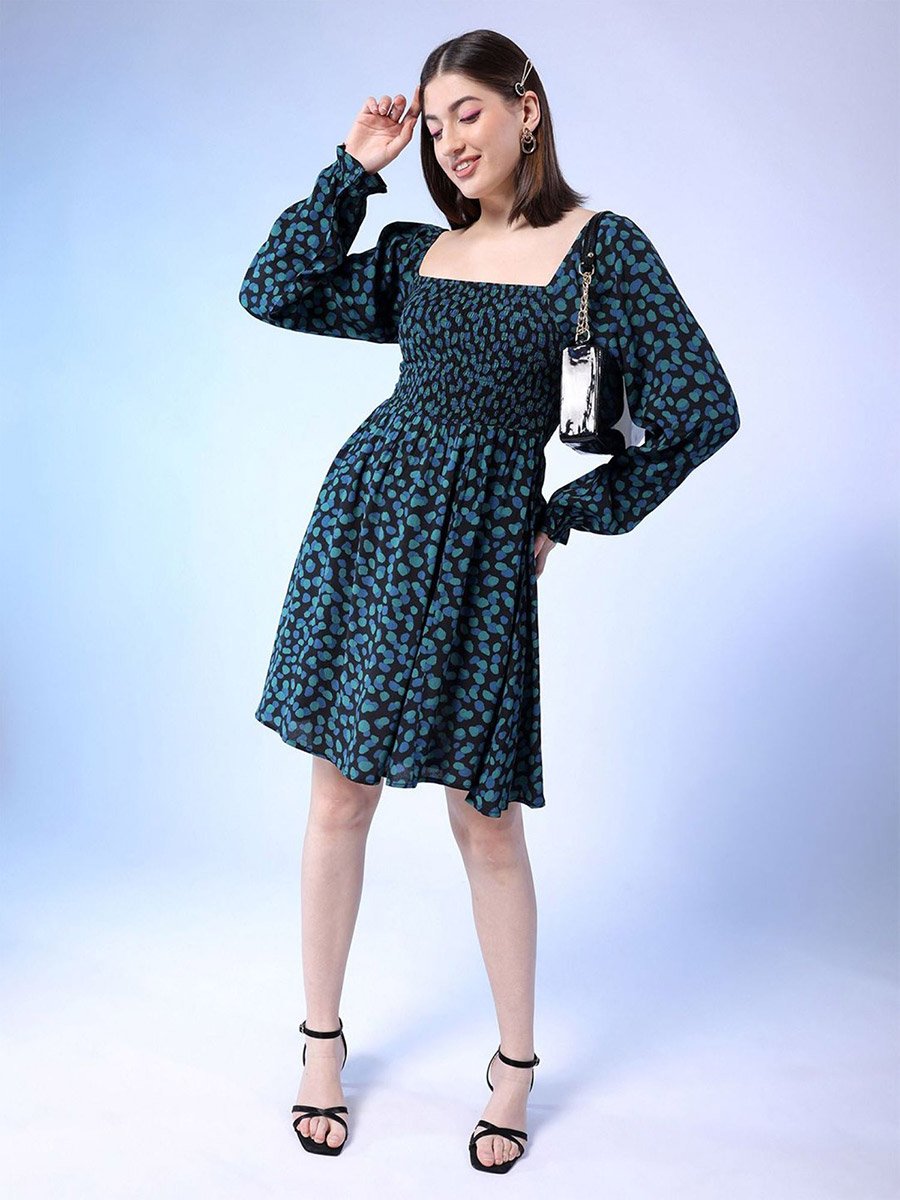 Women Black Spot Print Mini Dress