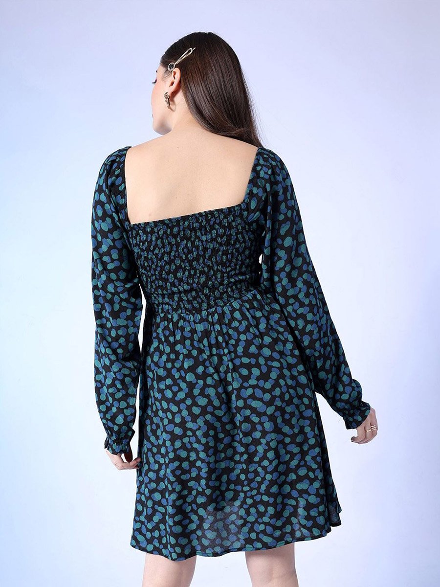 Women Black Spot Print Mini Dress