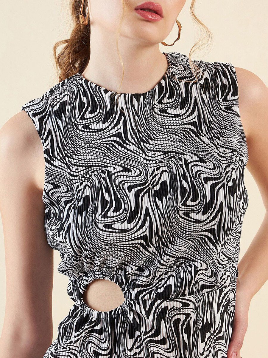 Women Black Marble Print Maxi Dress
