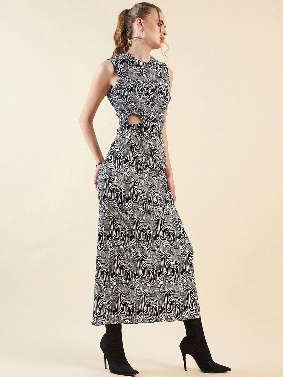 Women Black Marble Print Maxi Dress