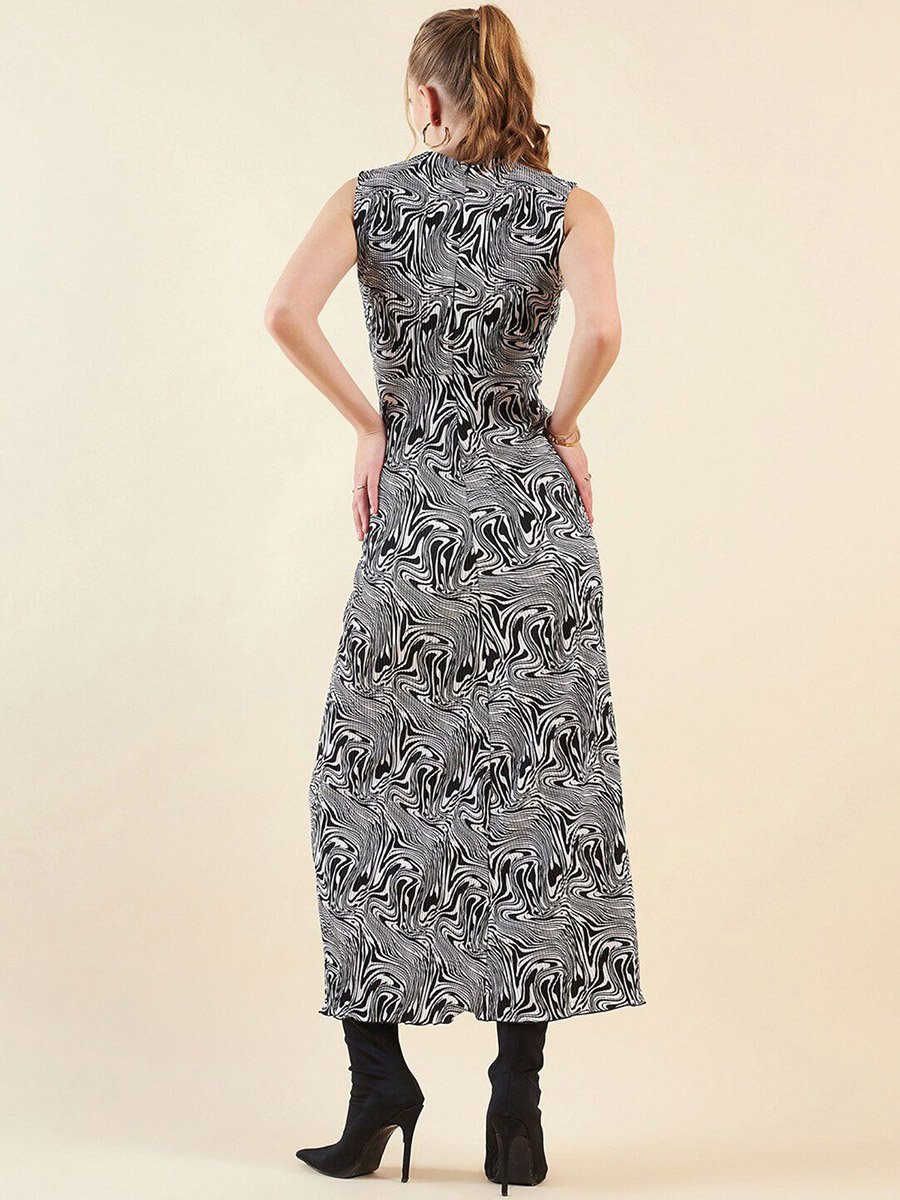 Women Black Marble Print Maxi Dress