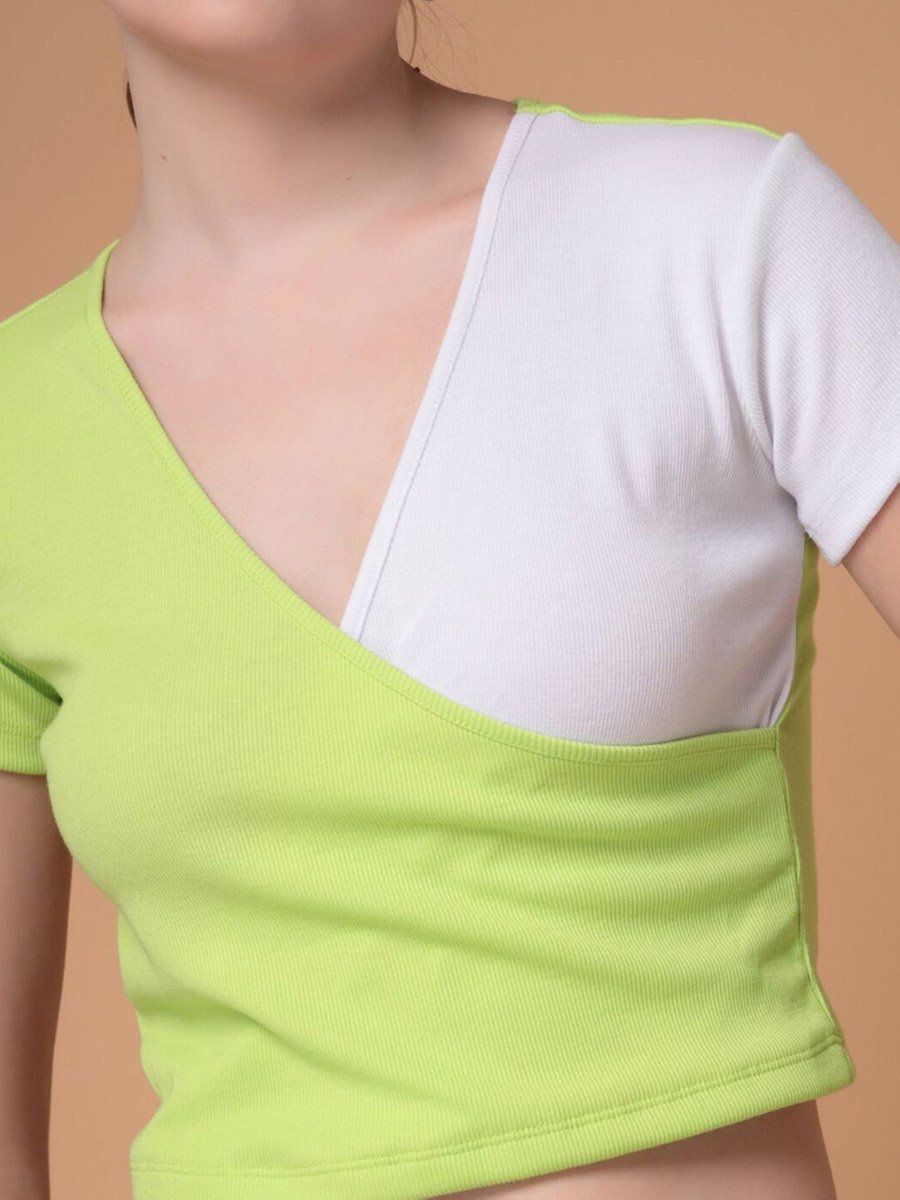 Women Color Block Ribbed Fitted Top
