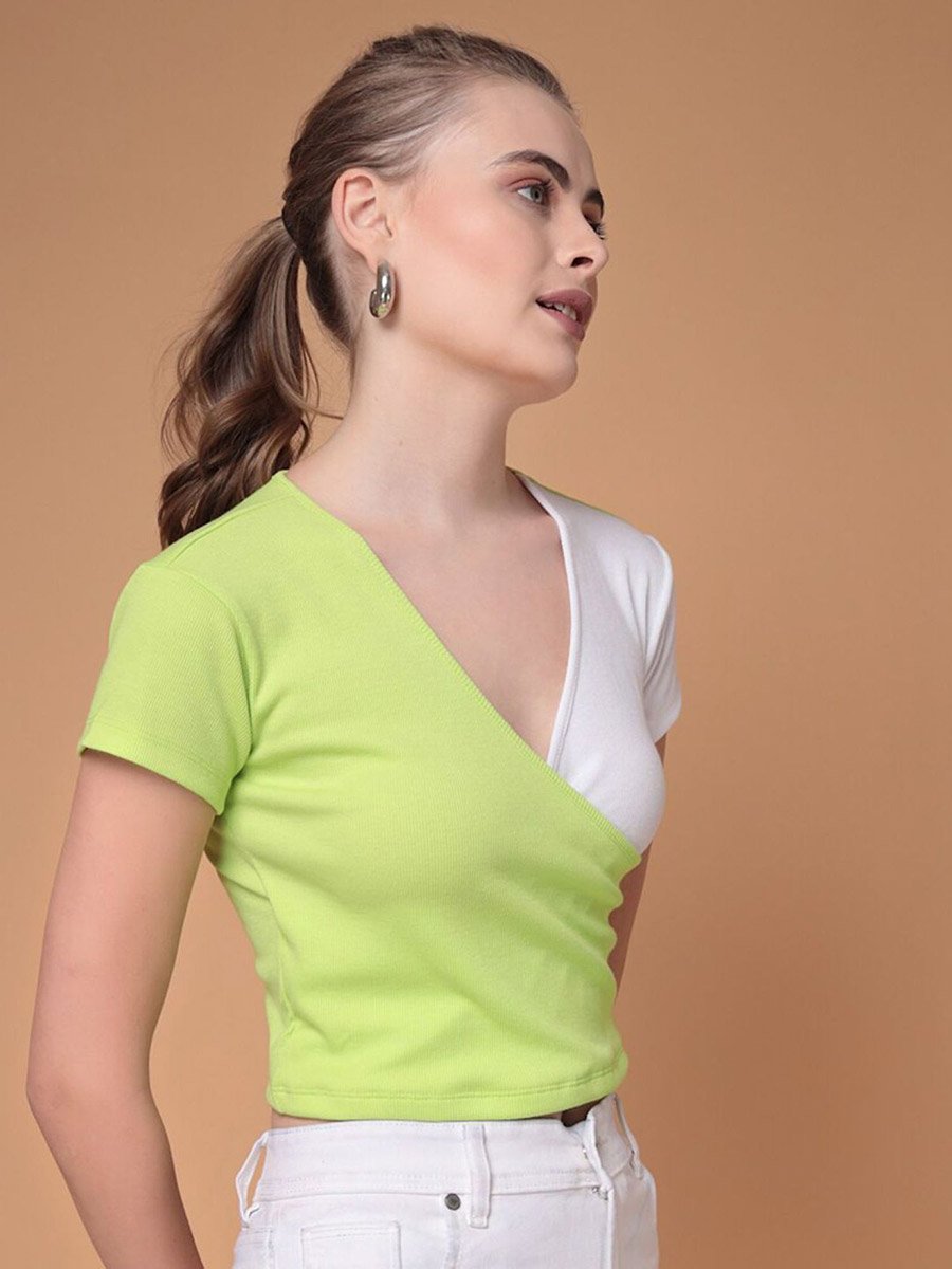 Women Color Block Ribbed Fitted Top