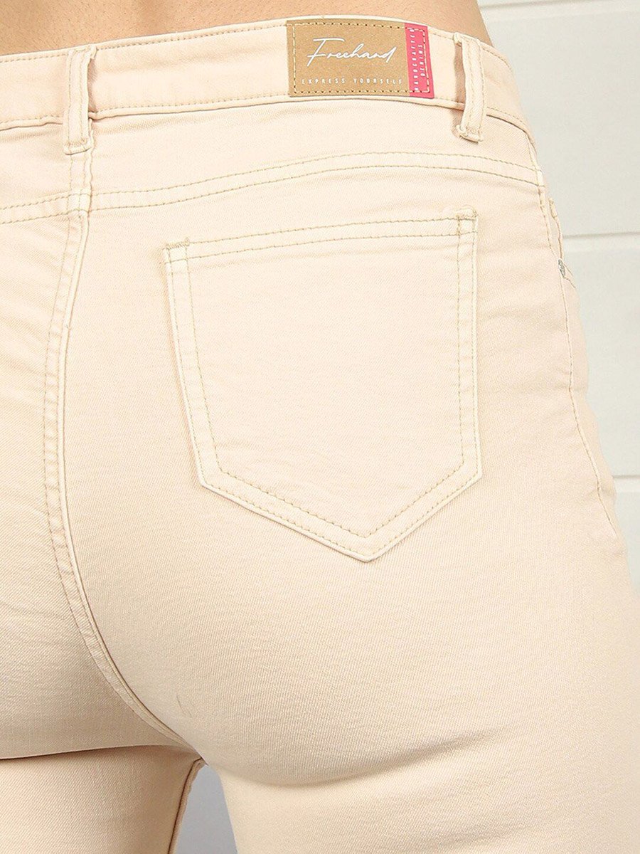 Women Cream High Rise Skinny Fit Solid Jeans