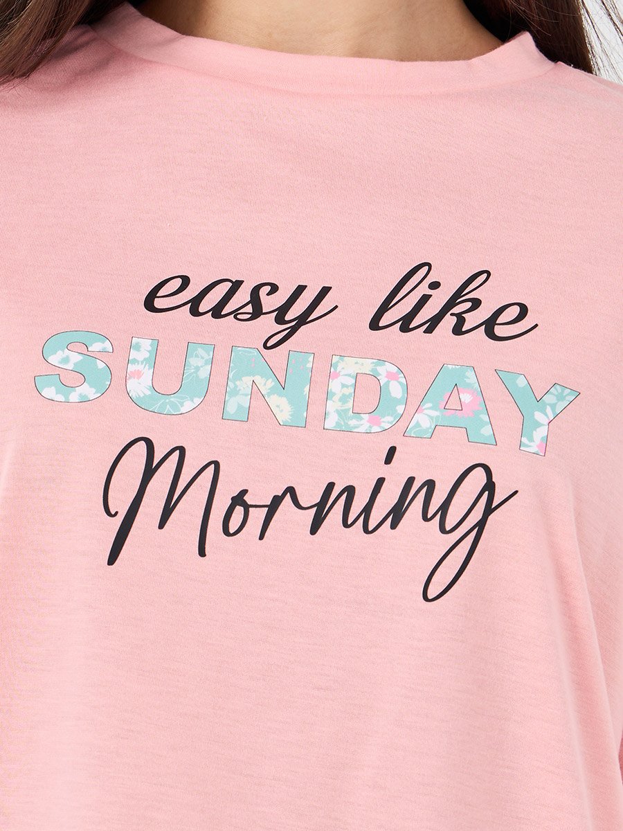 Sunday Morning Slogan Drop Shoulder T-Shirt and Ditsy Floral Pyjama Set