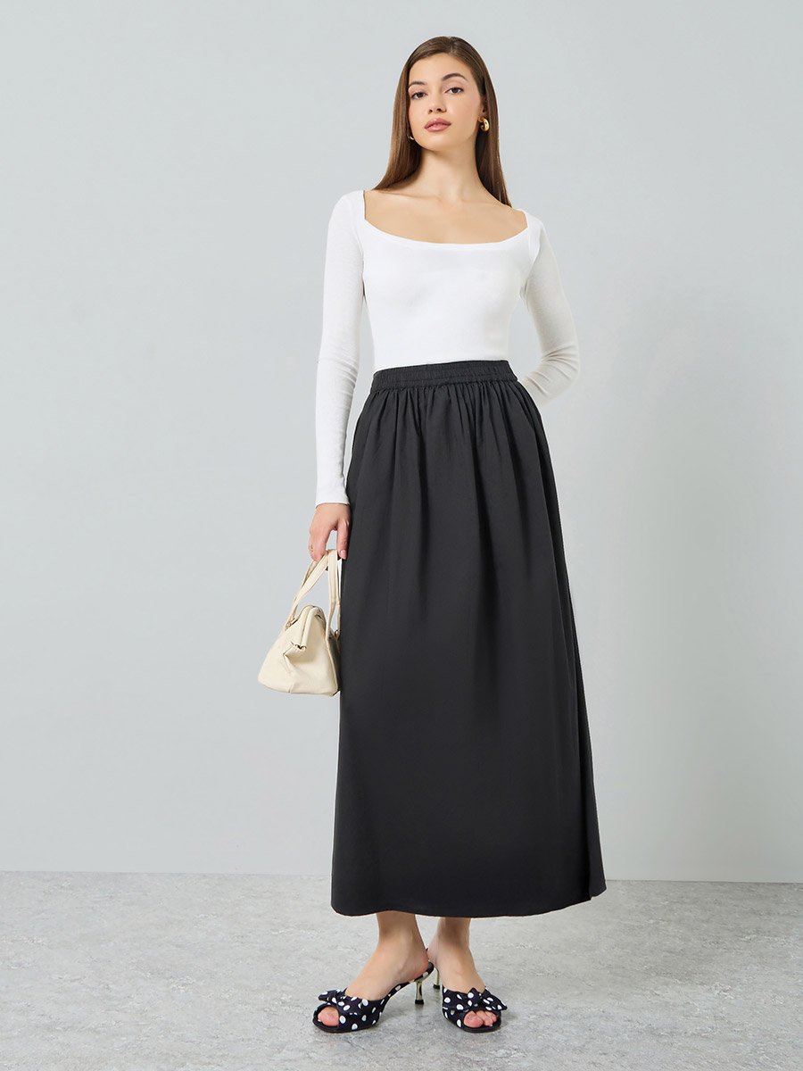 Women Black A-Line Maxi Skirt