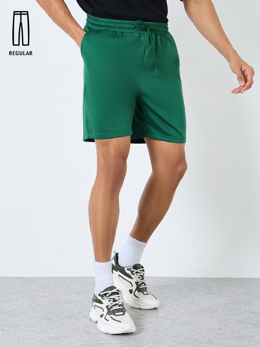 Solid Regular Fit Shorts with Drawstring