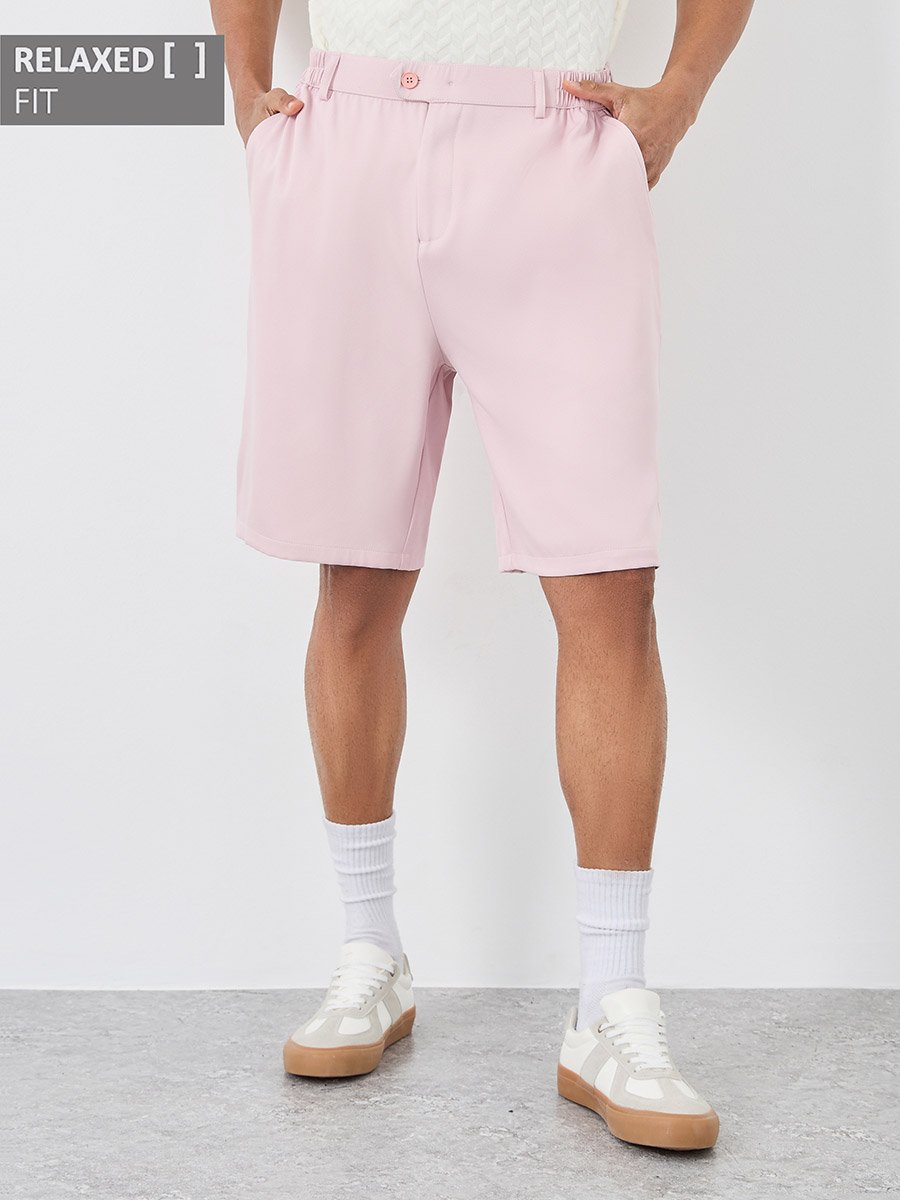 Men Pink Relaxed Fit Flat Front Shorts