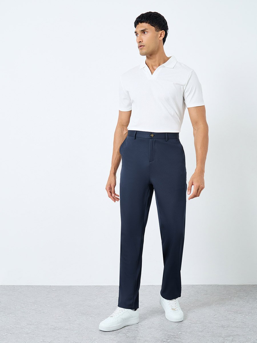 Men Straight Fit Formal Trousers