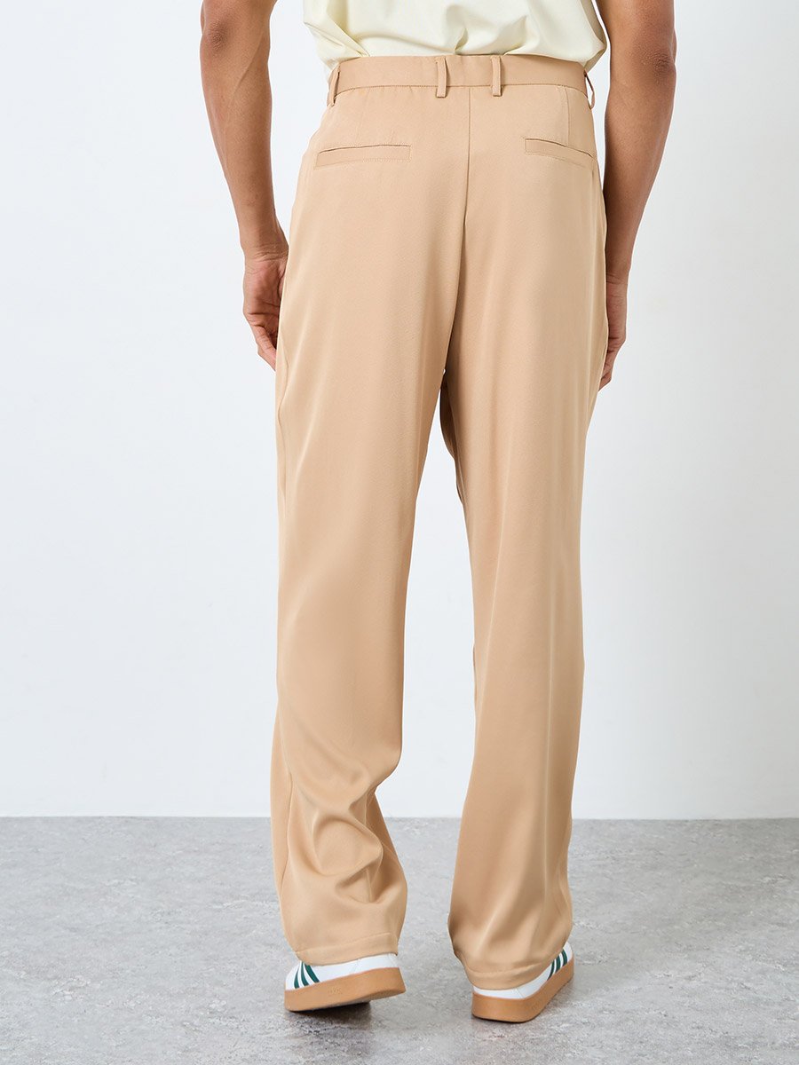 Men Beige Relaxed Fit Pleated Trousers
