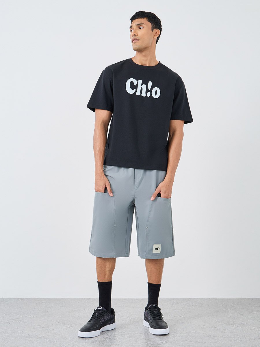 Oversized Shorts with Badge and Contrast Drawcord Detail
