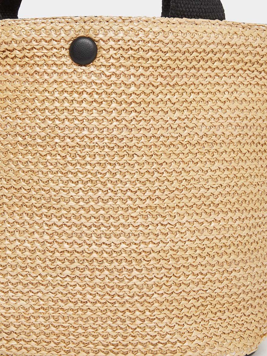 Two Tone Straw Beach Bag with Snap Closure