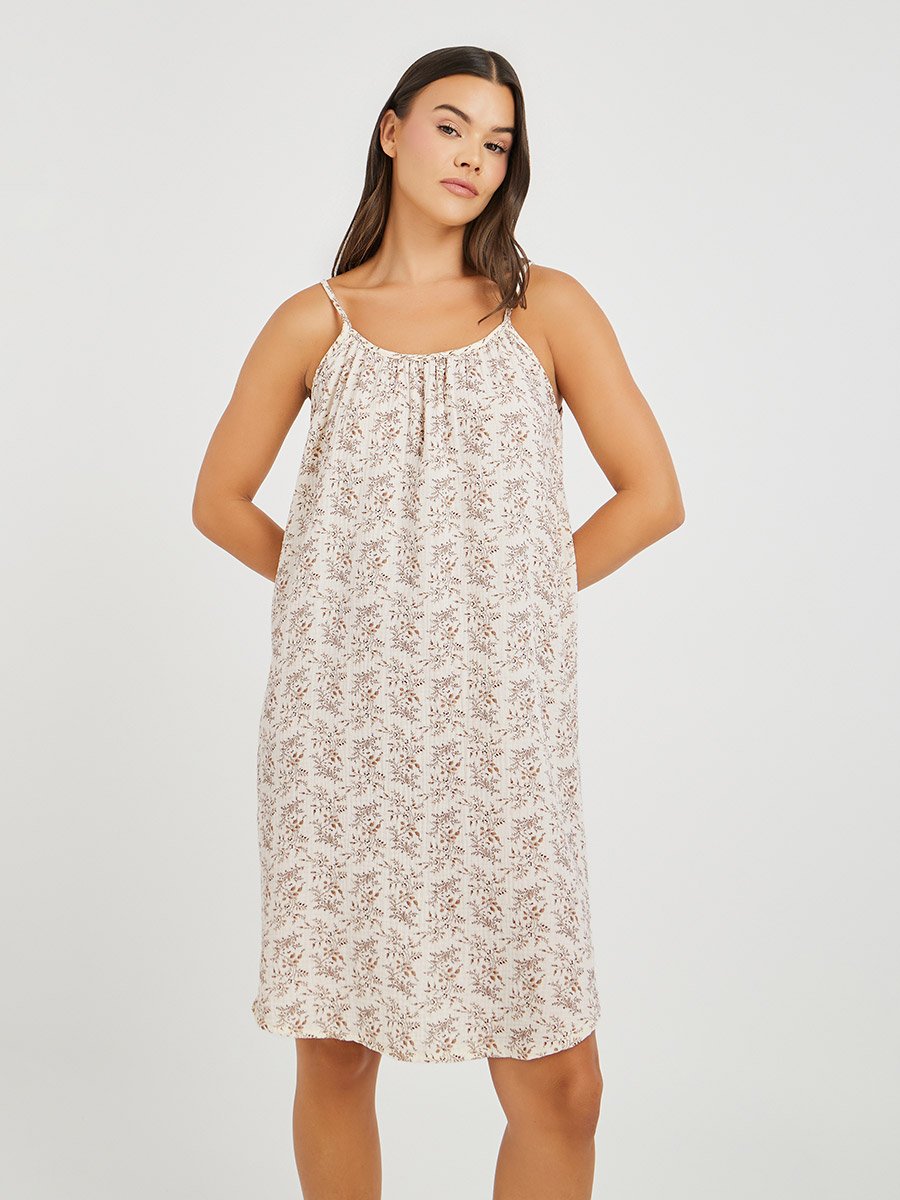 Floral Print Cotton Gauze Slip Dress