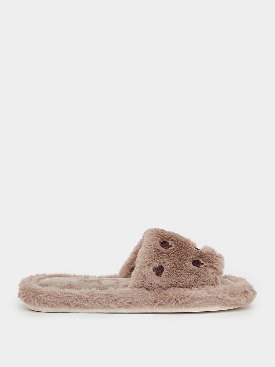 Embroidered Heart Slip On Slipper