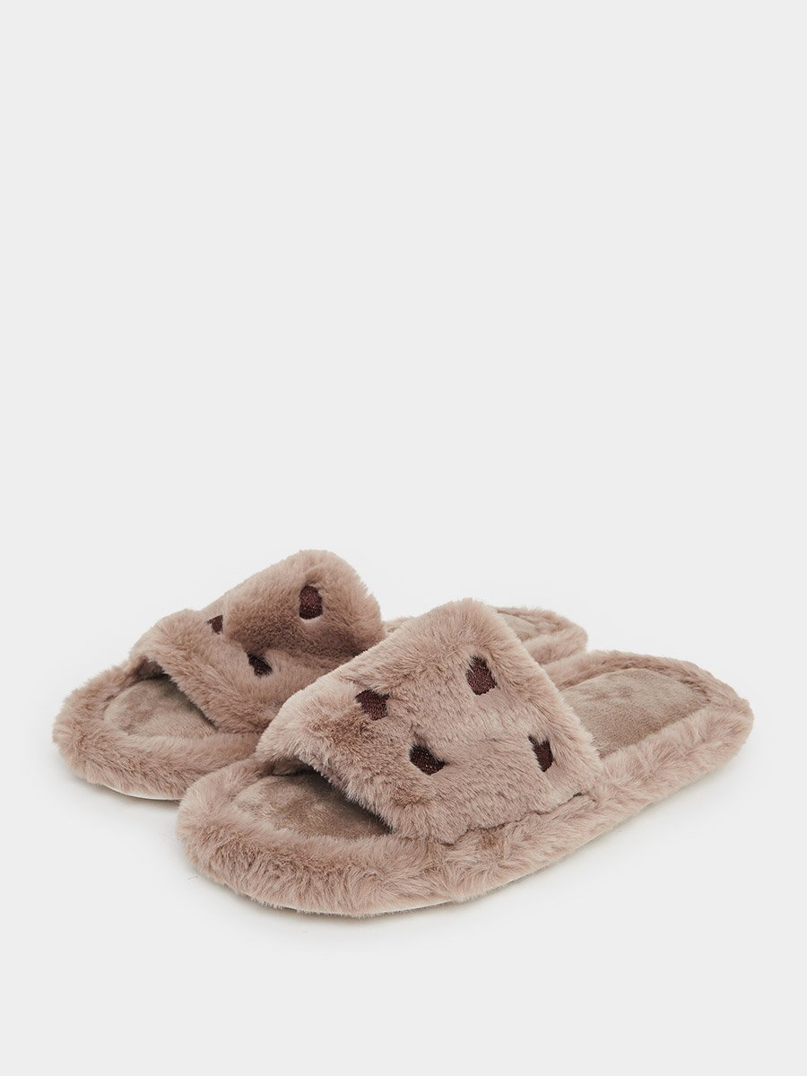 Embroidered Heart Slip On Slipper
