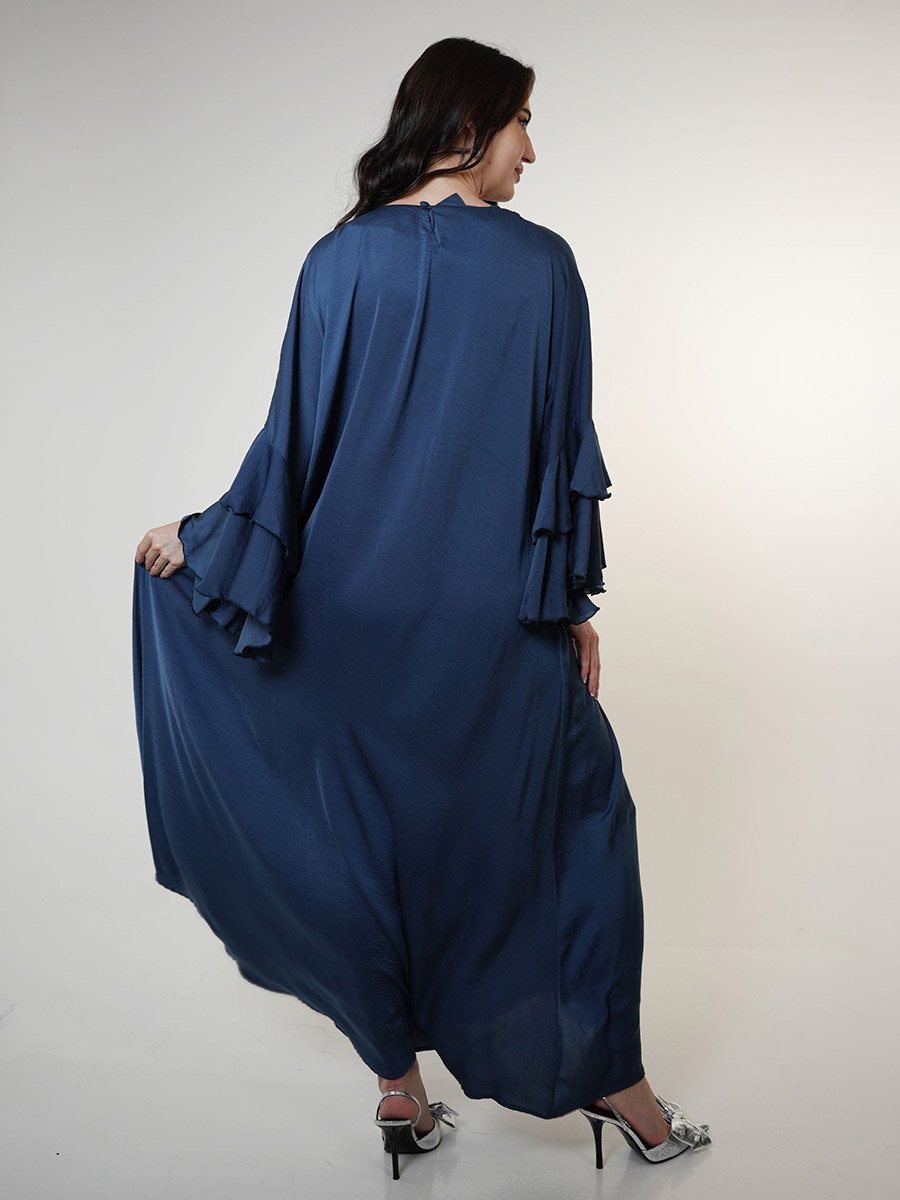 Ruffled Sleeve V-Neck Lace Detail A-Line Jalabiya