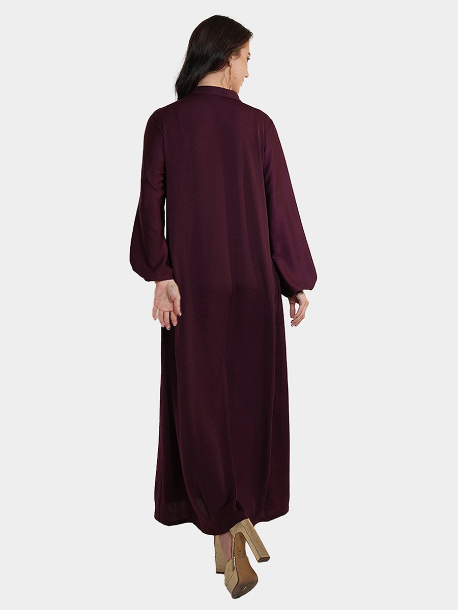 Lace Detail Balloon Sleeve Satin Jalabiya