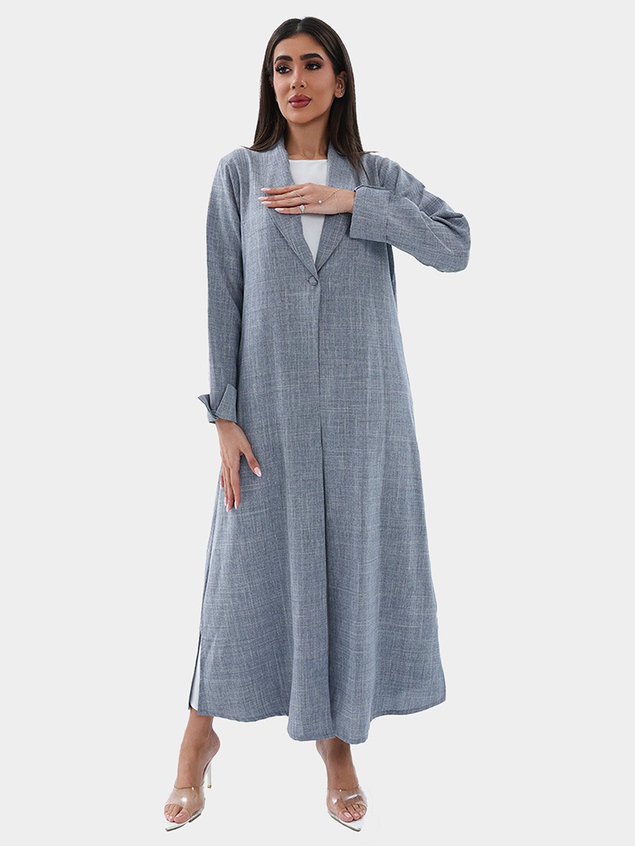 Label Collar Melange A-Line Abaya with Button Detail