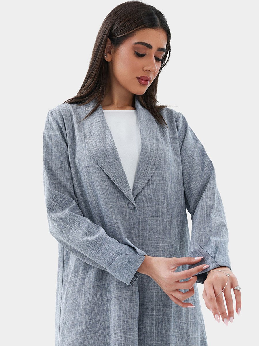 Label Collar Melange A-Line Abaya with Button Detail