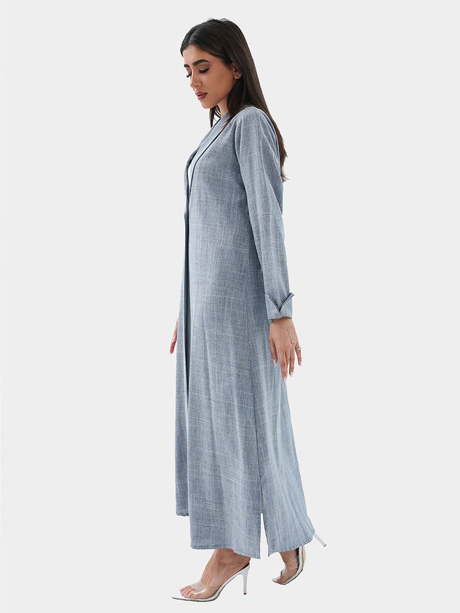 Label Collar Melange A-Line Abaya with Button Detail