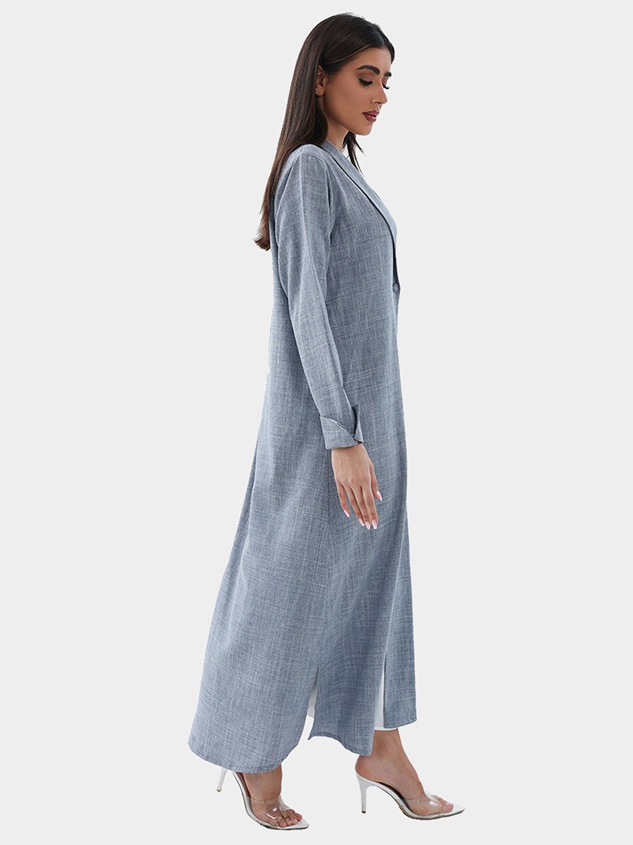 Label Collar Melange A-Line Abaya with Button Detail