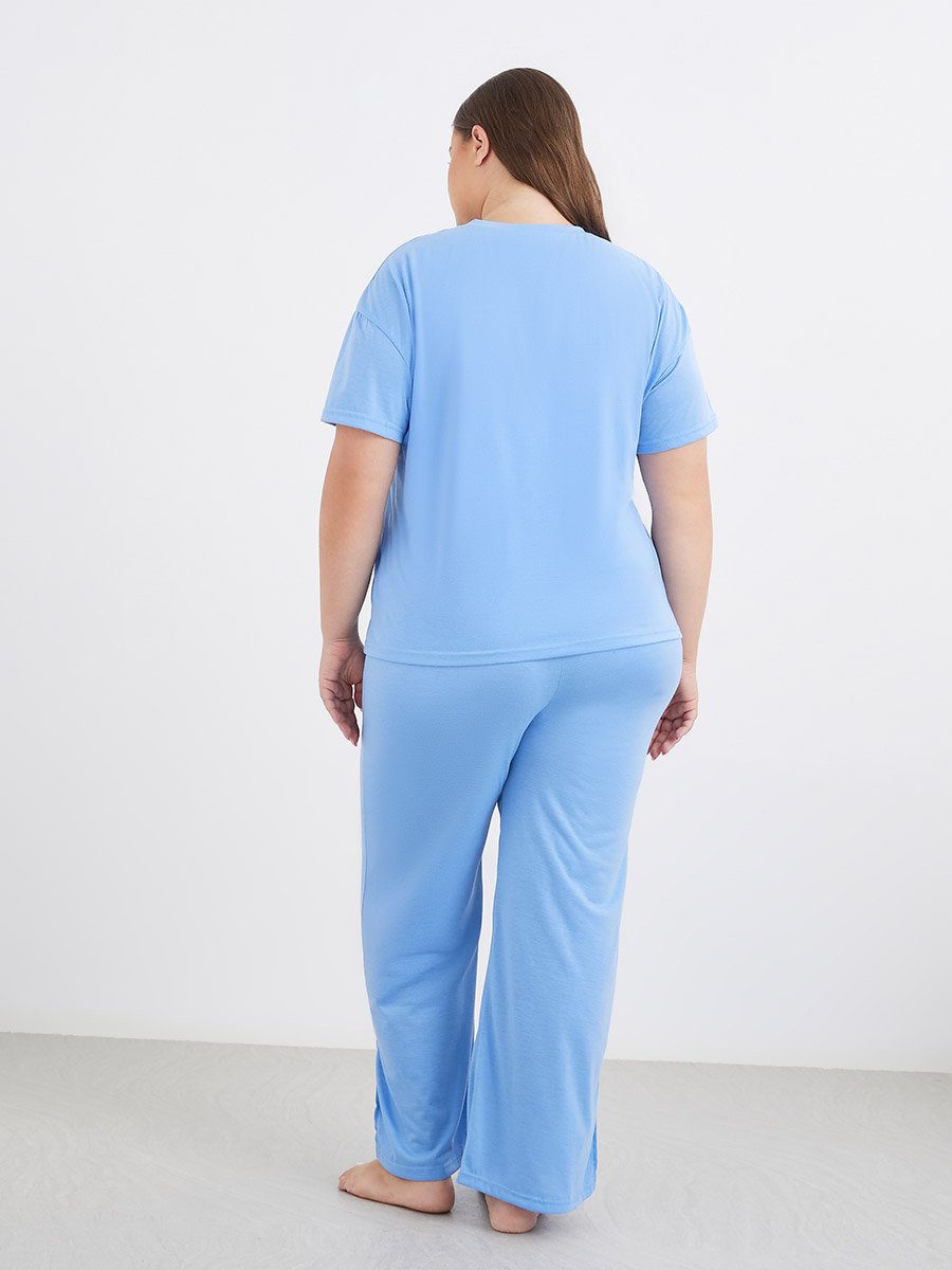 Plus Sun Rays Dropped Shoulder T-Shirt and Side Slit Pyjama Set