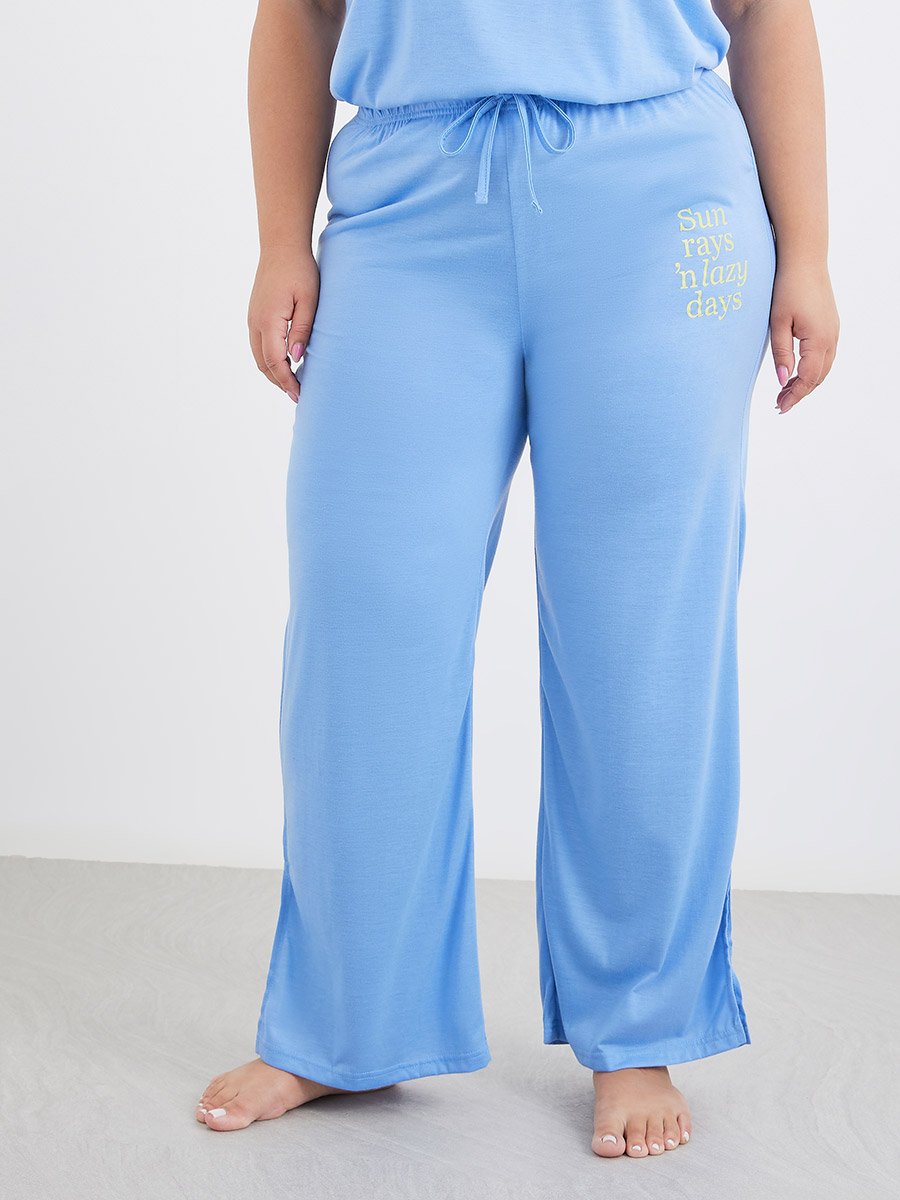 Plus Sun Rays Dropped Shoulder T-Shirt and Side Slit Pyjama Set