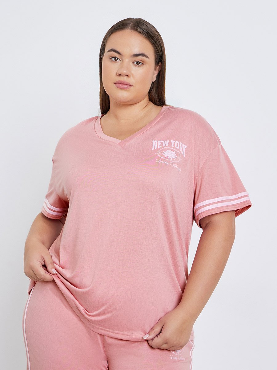 Plus NY Print T-Shirt and Pyjama Set