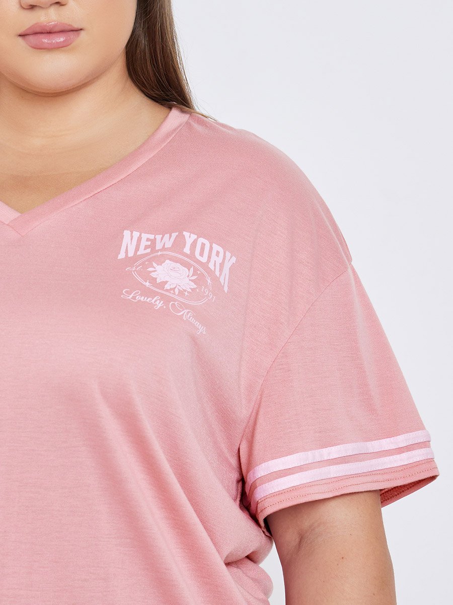 Plus NY Print T-Shirt and Pyjama Set
