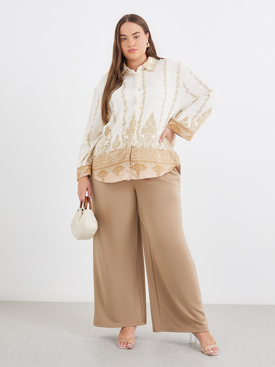 Plus Size Oversized Printed Shirt with Long Sleeves