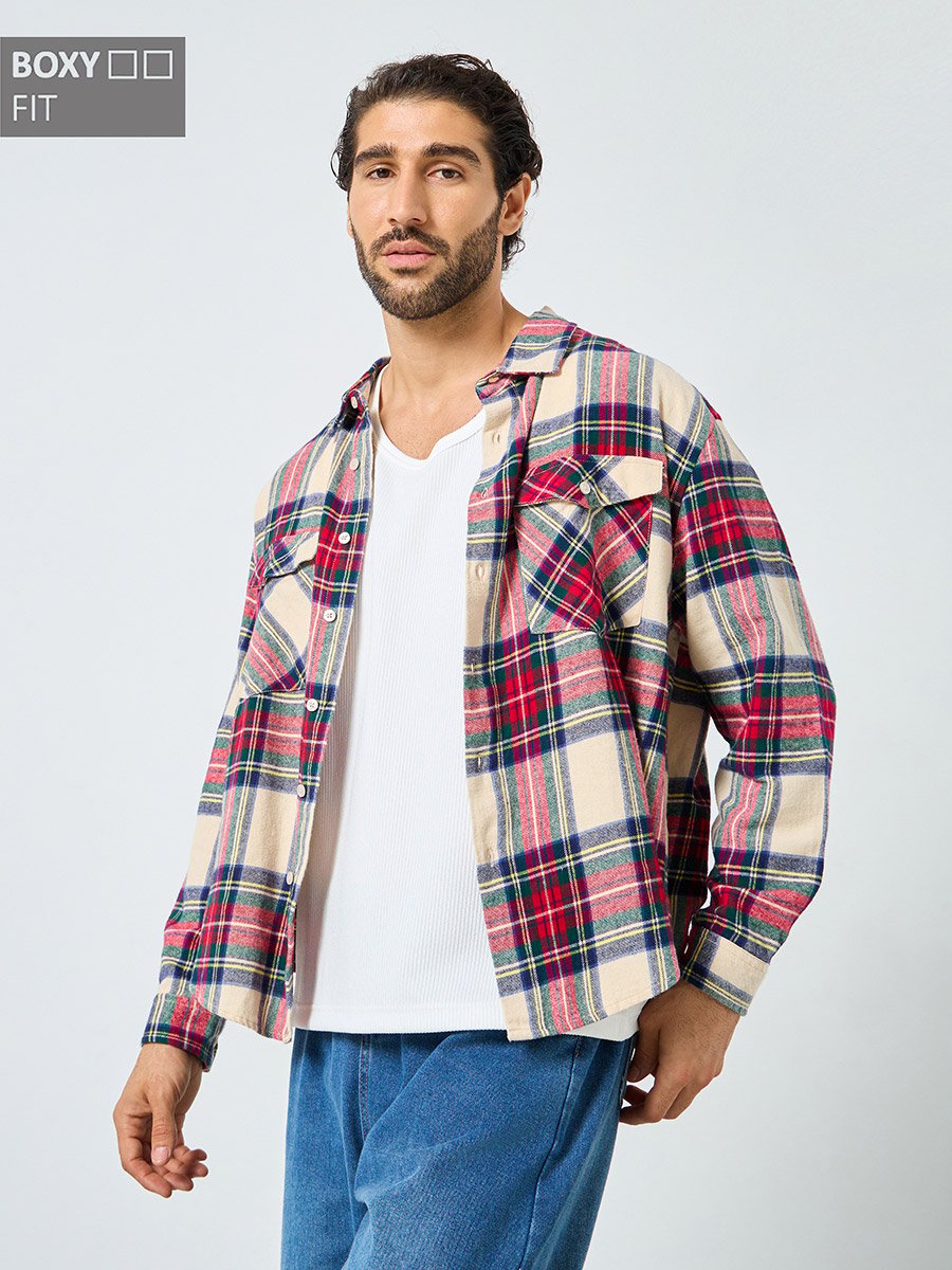 Men Boxy Fit Plaid Shirt with Flap Pocket