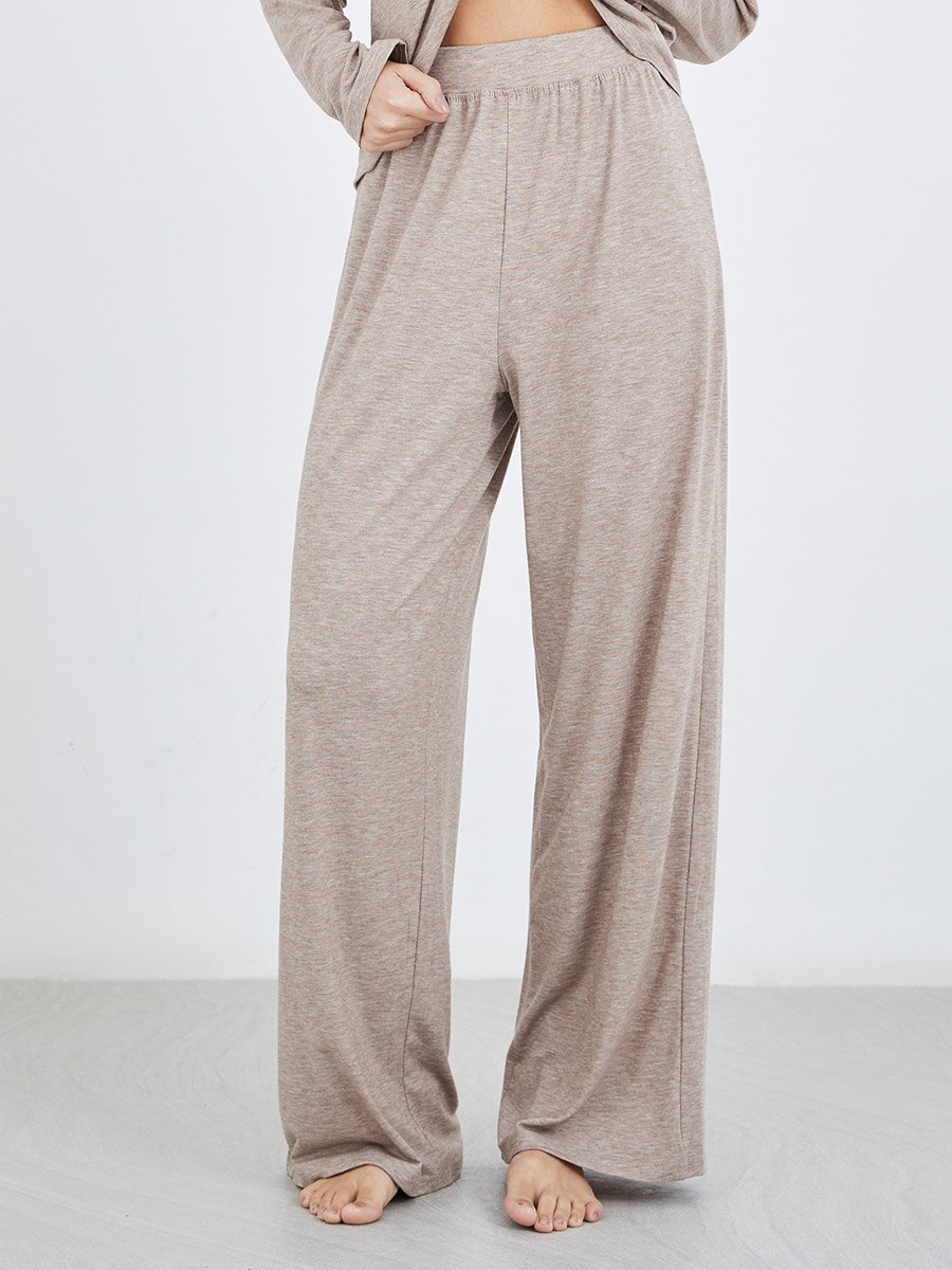Melange Long Sleeve Shirt and Wide Leg Pyjama Set