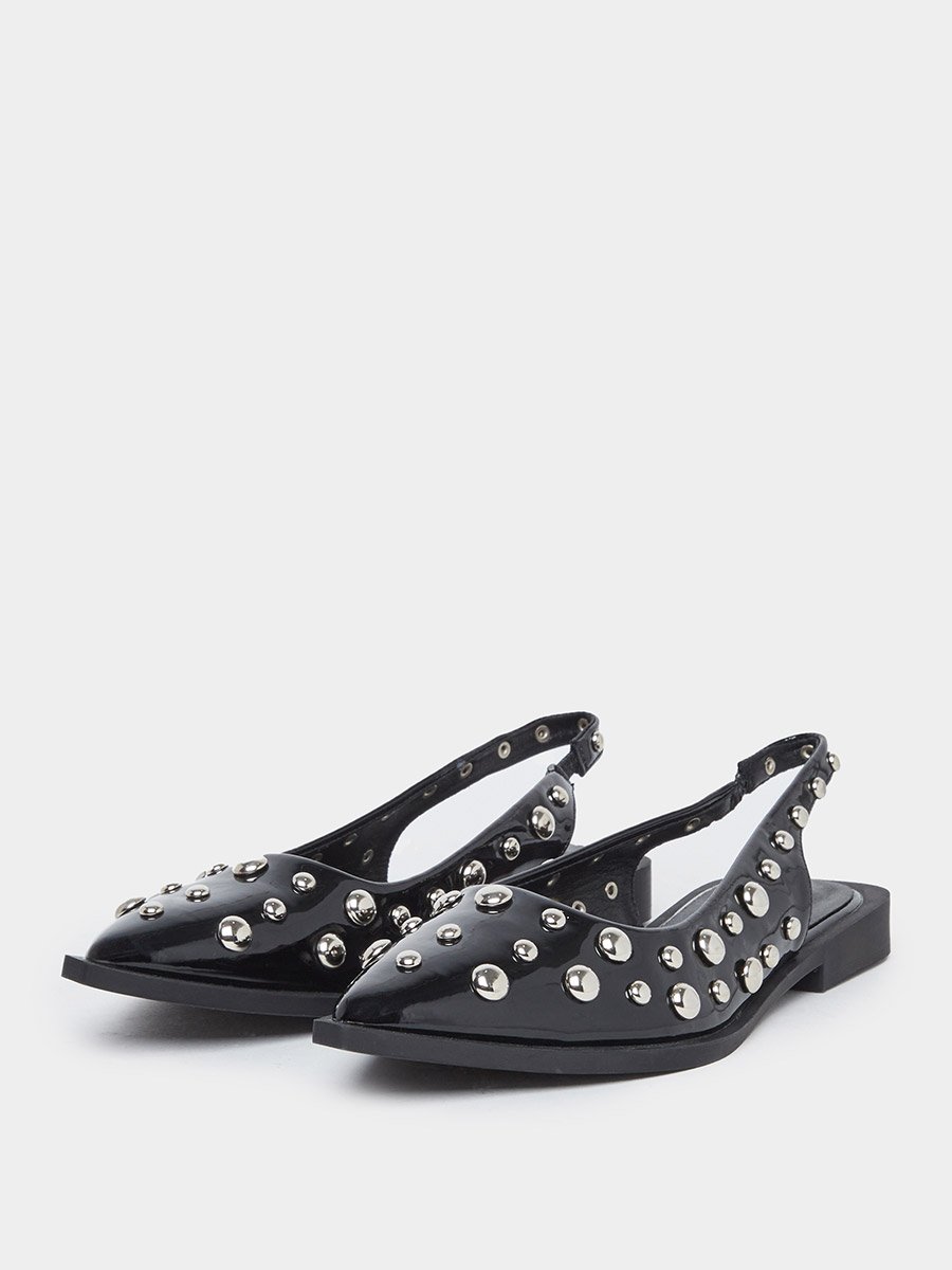 Women Black Studded Slingback Mules