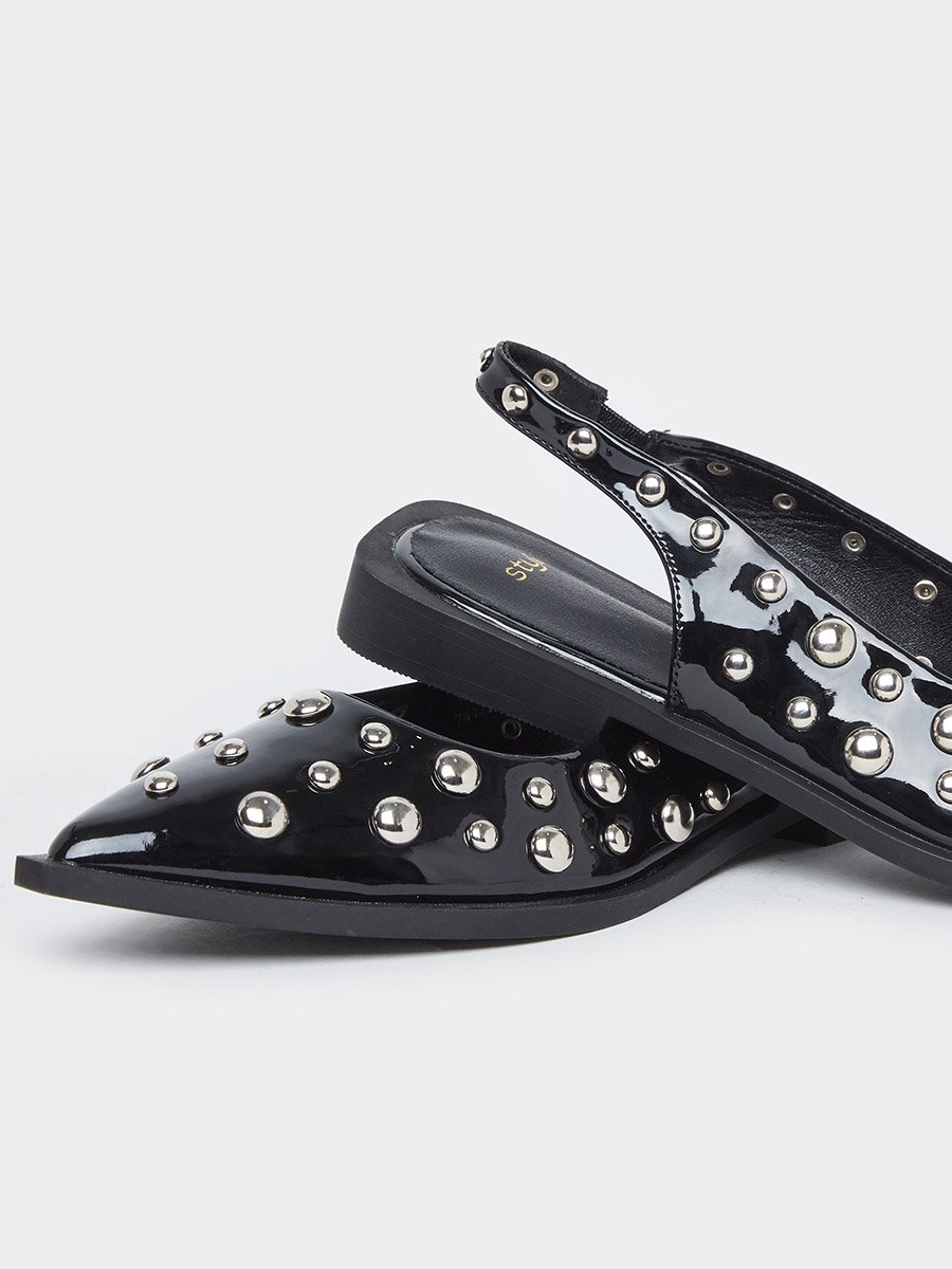 Women Black Studded Slingback Mules