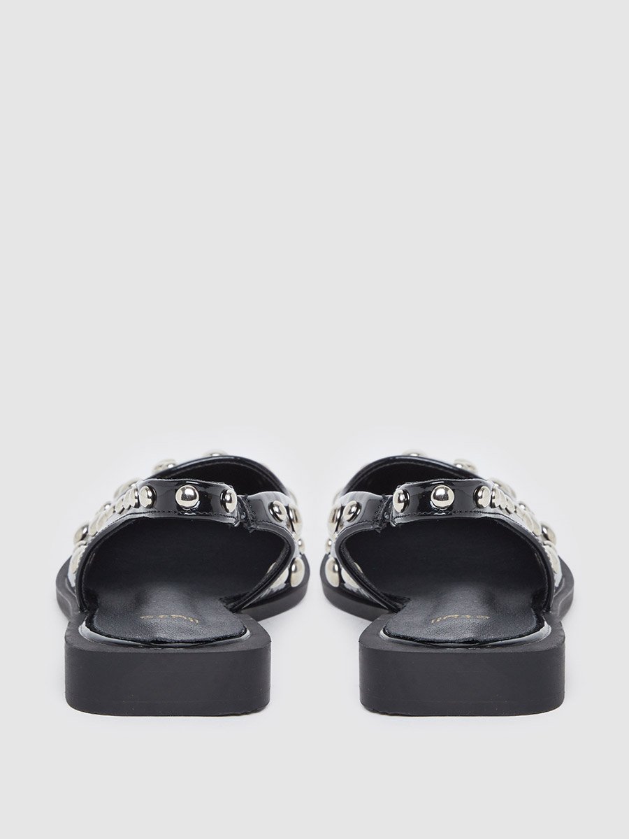 Women Black Studded Slingback Mules