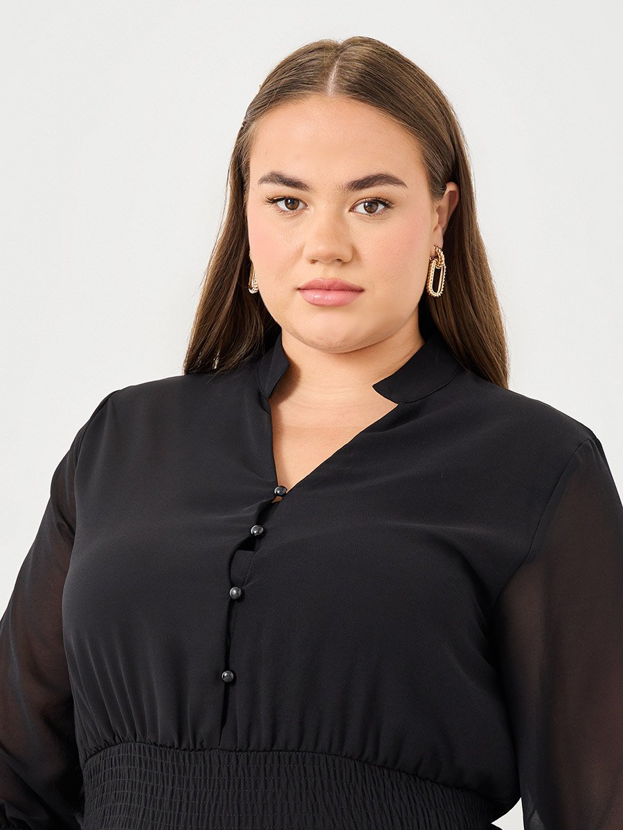 Plus A-Line Midi Dress with 3/4 Sleeves