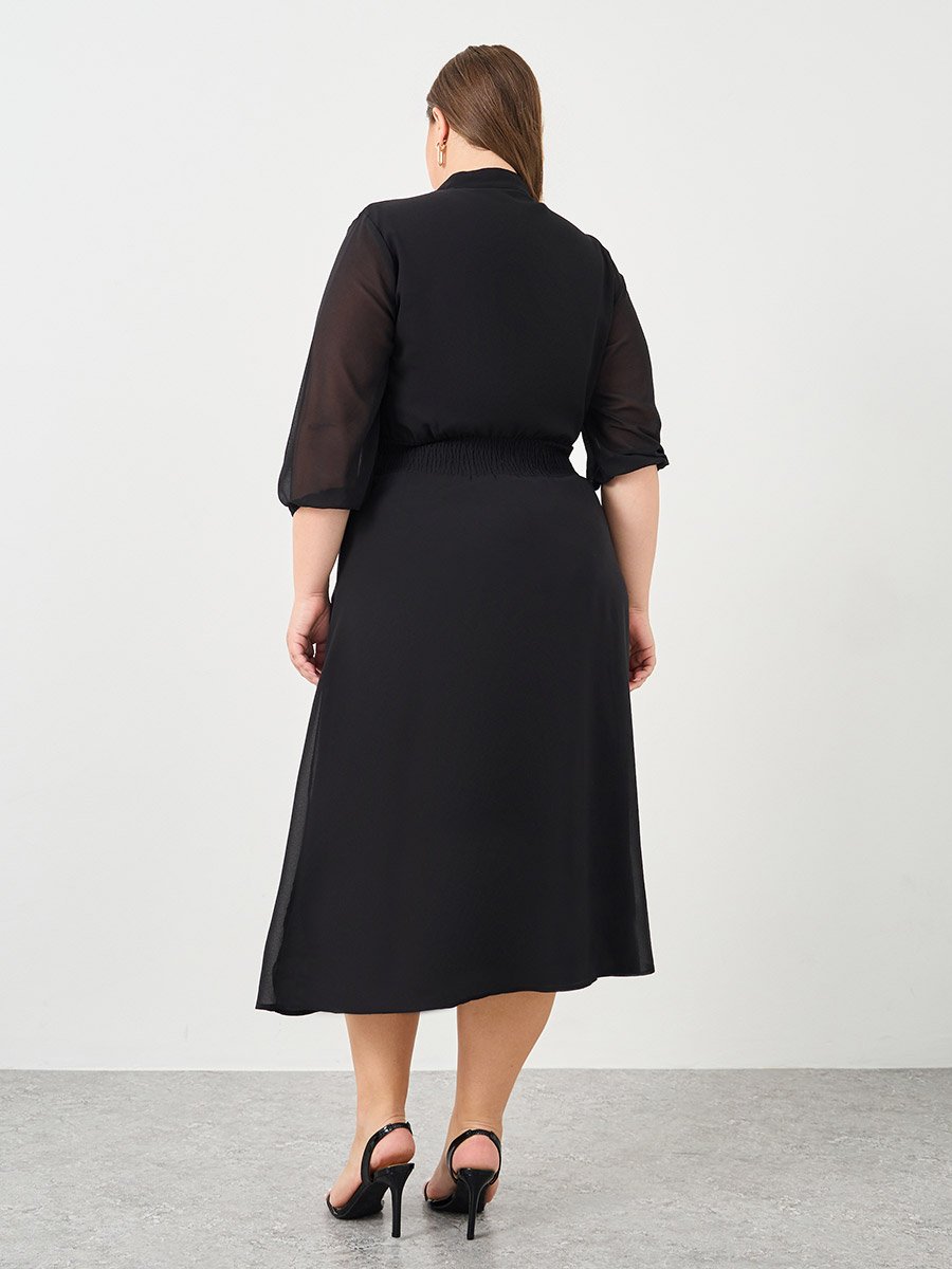 Plus A-Line Midi Dress with 3/4 Sleeves