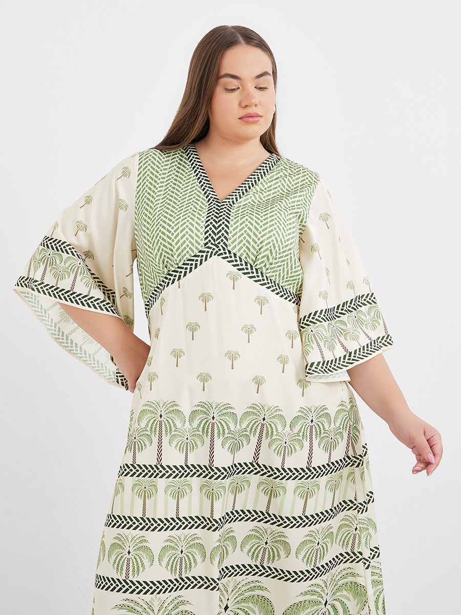 Plus Kaftan Midi Dress with Tropical Print