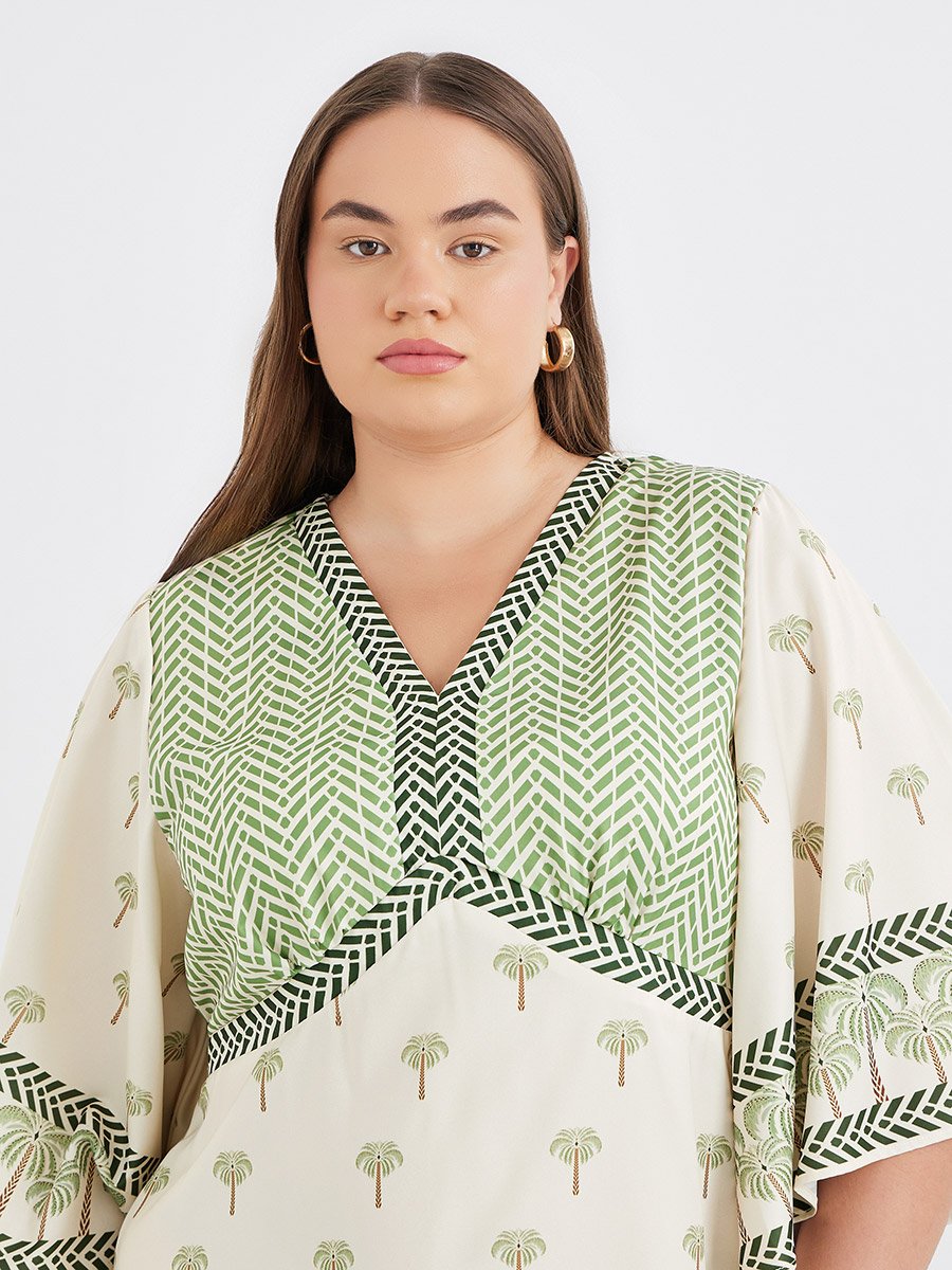 Plus Kaftan Midi Dress with Tropical Print