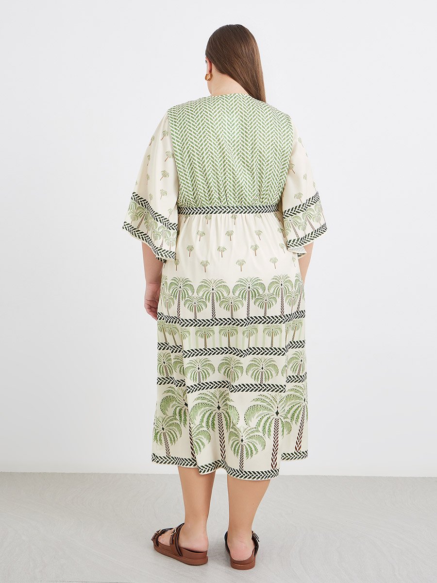Plus Kaftan Midi Dress with Tropical Print