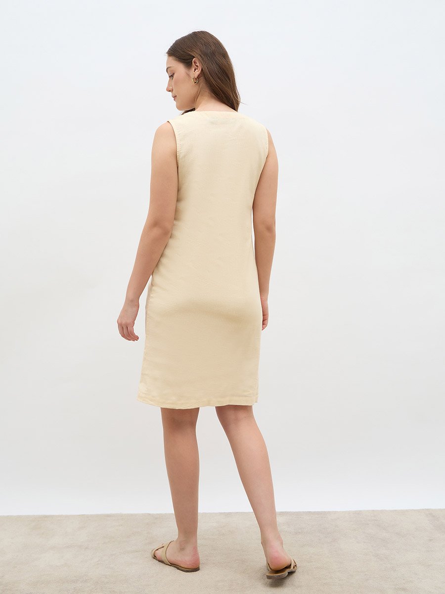 Women Beige Solid Sleeveless Shirt Knee-Length Dress