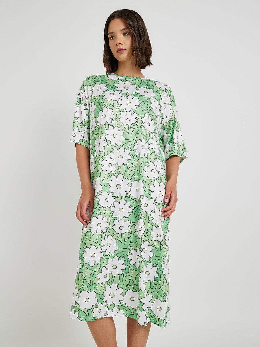 All-Over Print Short Sleeve Sleep T-Shirt Dress