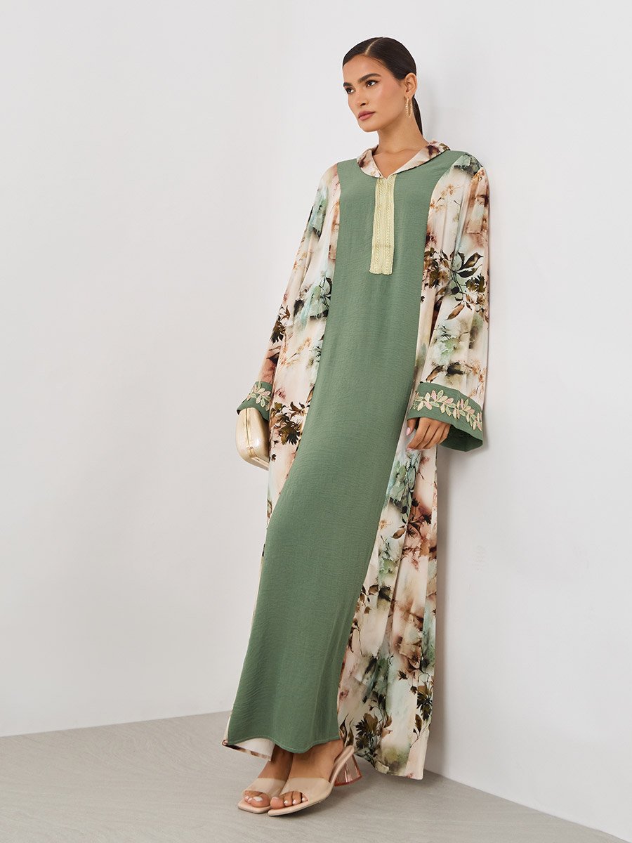 Color Block Lace Detail A-Line Jalabiya