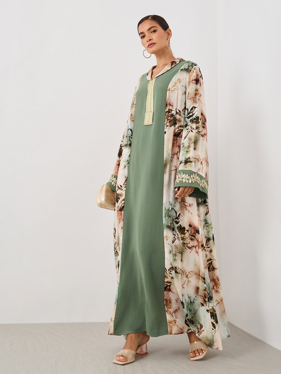 Color Block Lace Detail A-Line Jalabiya