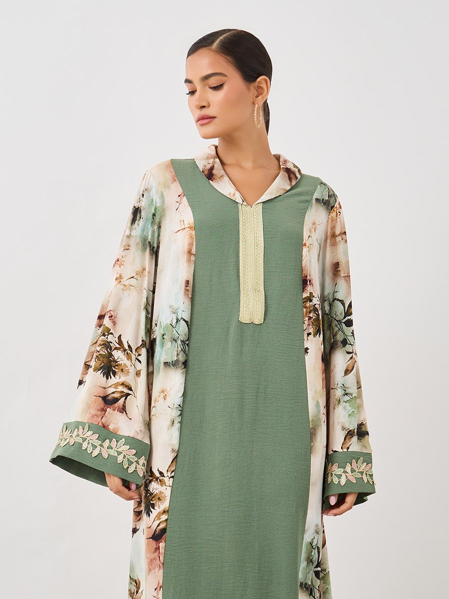 Color Block Lace Detail A-Line Jalabiya