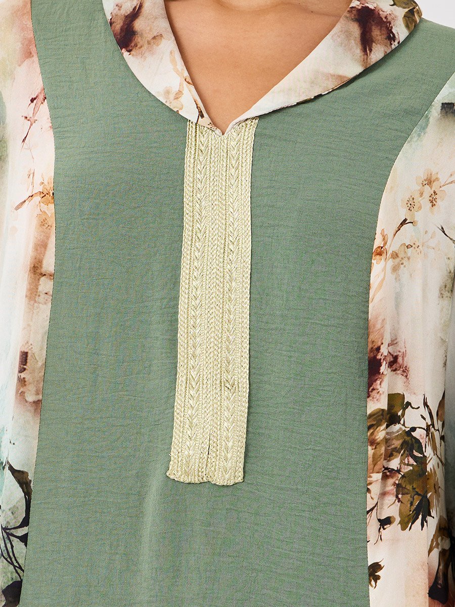 Color Block Lace Detail A-Line Jalabiya