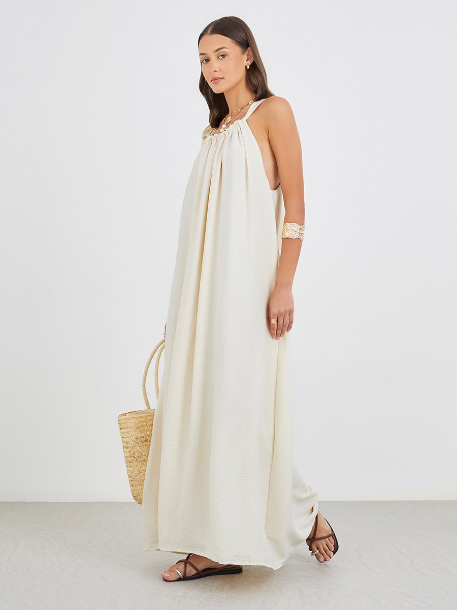 Plain Halter Neck Shift Maxi Dress