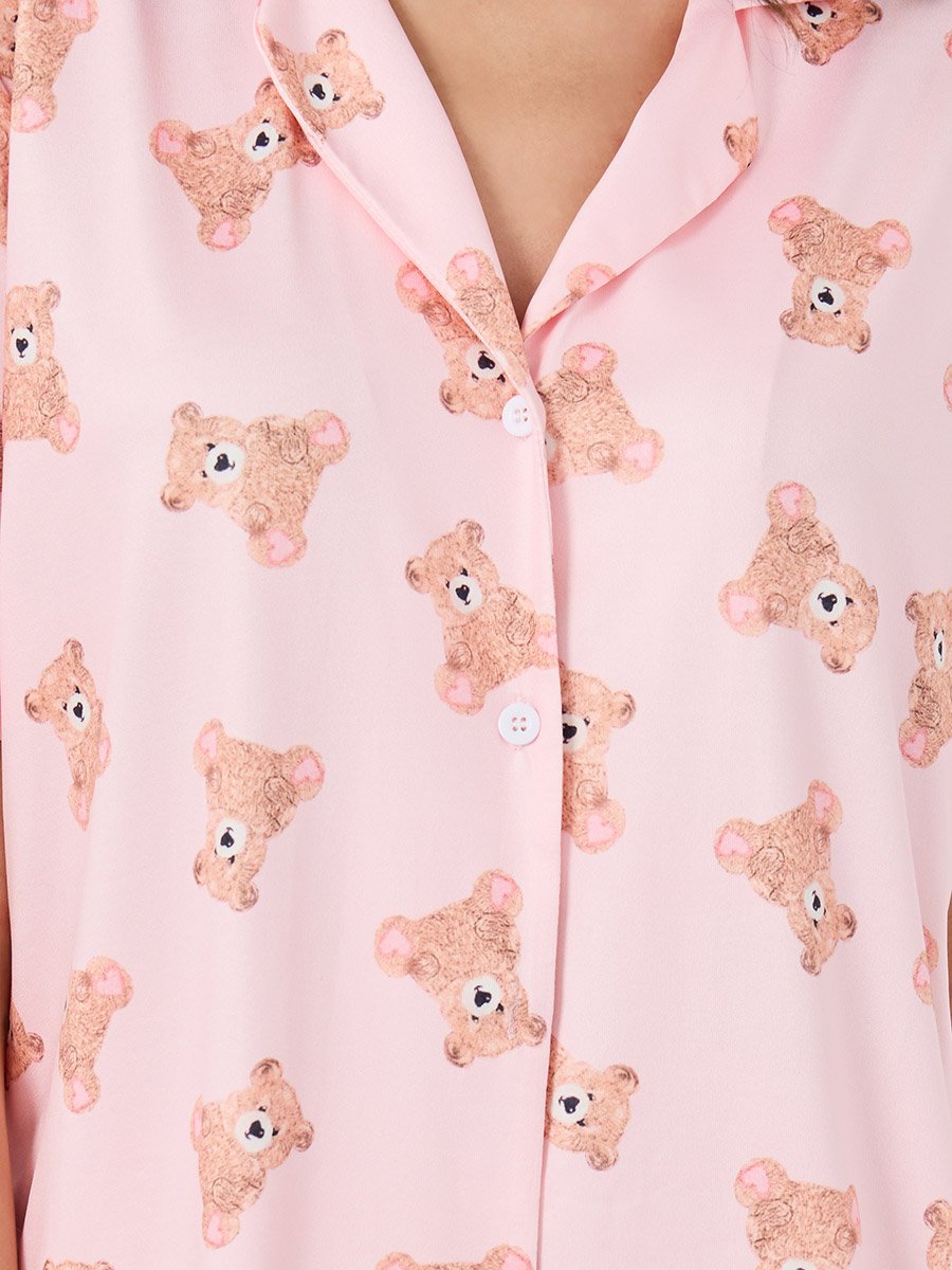 Bear Print Short Sleeve Shirt and Pyjama Set